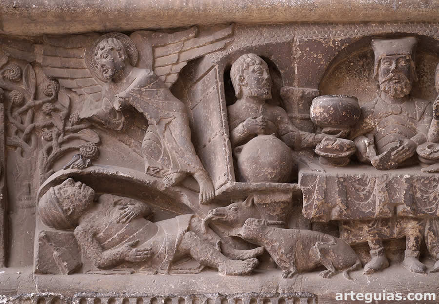 Epul&oacute;n y L&aacute;zaro en la portada de Moissac