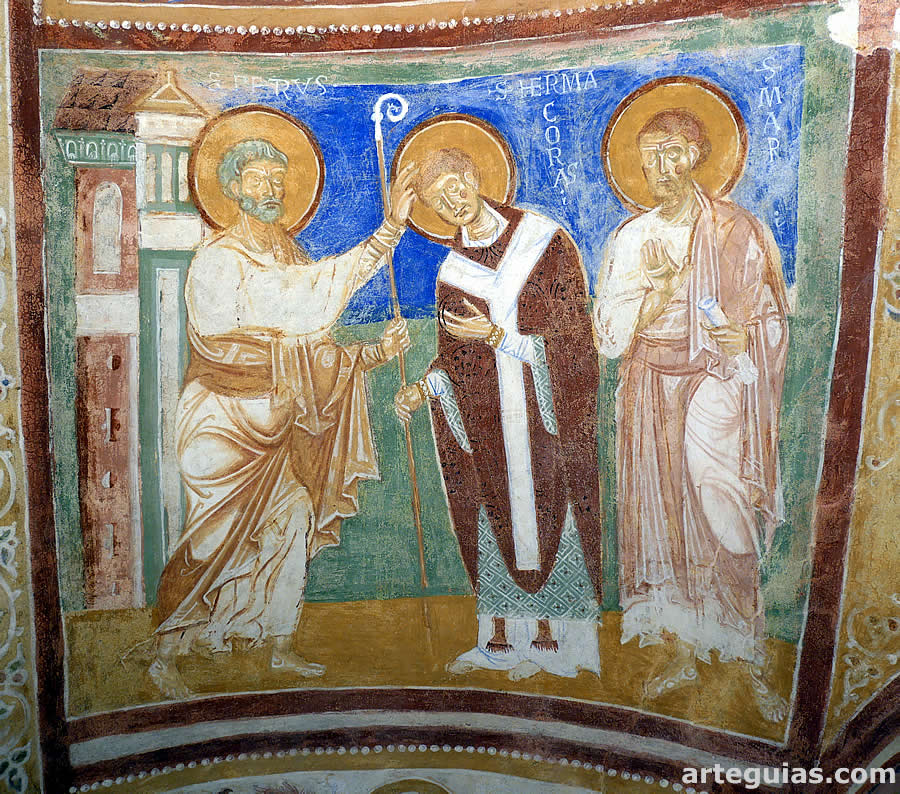Detalle de las pinturas románicas de la cripta. Aquilea
