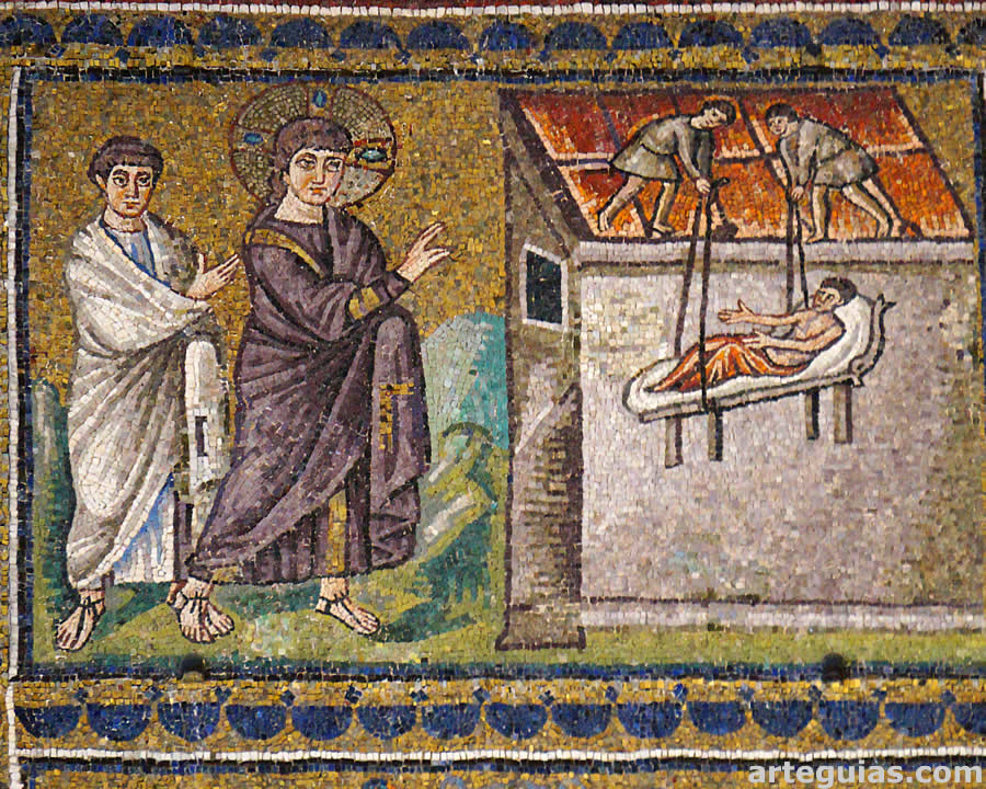 El registo ruperior de los mosaicos de San Apolinar el Nuevo se centran en pasajes neotestamentarios