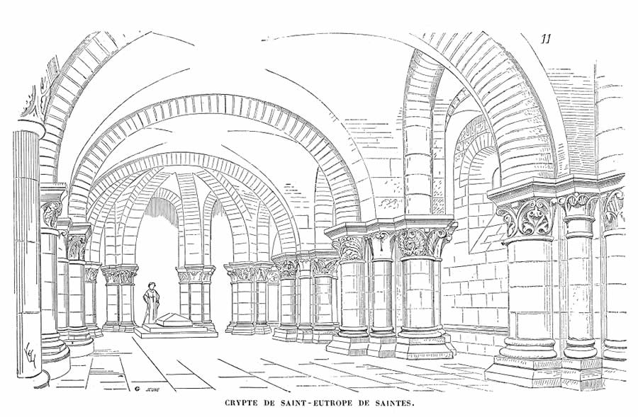 Dibujo de Viollet-le-Duc de la iglesia baja (cripta) de San Eutropio