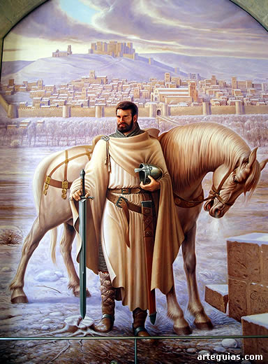 Recreaci&oacute;n idealizada de El Cid ante la ciudad de Burgos (Museo de la Catedral)