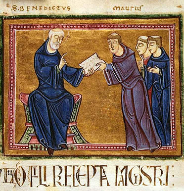 San Benito entregando su regla a monjes