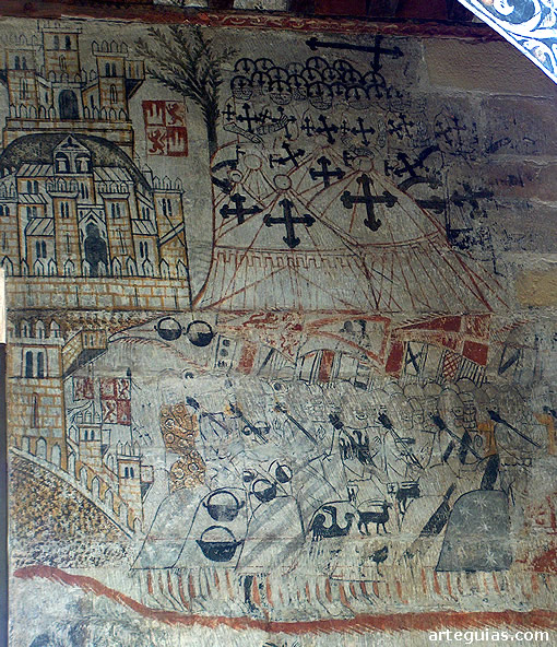Castillo de Alcañiz: pinturas murales que representan un campamento de la Orden de Calatrava