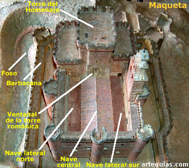 Maqueta del castillo-iglesia  con algunas de sus partes m&aacute;s importantes