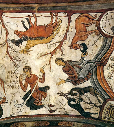 Pintura del Pante&oacute;n de los Reyes: Anuncio a los pastores