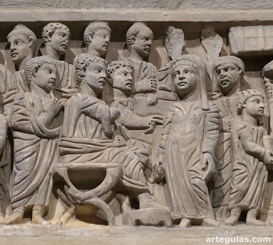 Detalle del sarcófago de Susana y los Viejos. Sant Feli de Girona