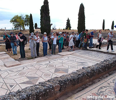 Haciendo fotografías de algunos mosaicos de Clunia