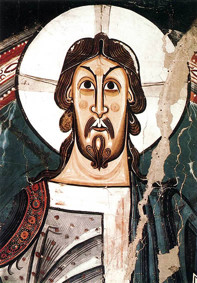 Detalle del fresco original del Cristo en Majestad de Sant Climent de Ta&uuml;ll, actualmente en el MNAC