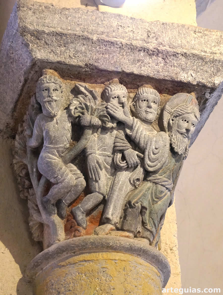 Capitel de Cristo llamando a Zaqueo subido a un árbol