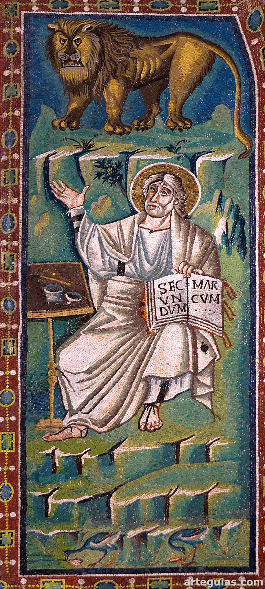 Mosaico de San Vital de Rávena que muestra al evangelista San Marcos