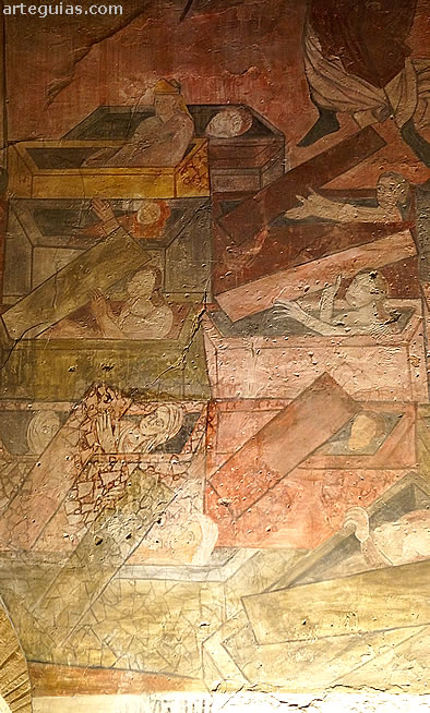 Una de las escenas m&aacute;ejor conservadas de las pintura murales de San Rom&aacute;n: La Resurrecci&oacute;n de los muertos en el Juicio Final