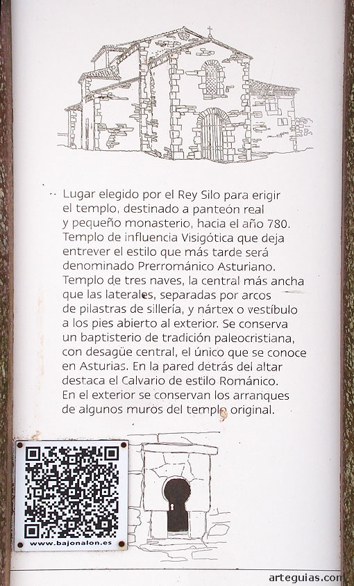 Iglesia de Santianes de Pravia, Asturias: cartel explicativo junto al templo