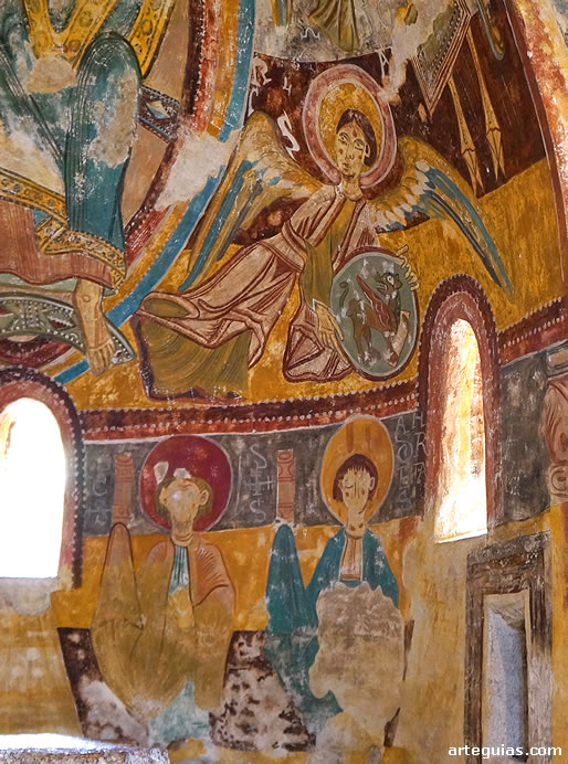 Detalle de la reproducción de las pinturas de la iglesia de Sant Miquel d'Engolasters, Andorra