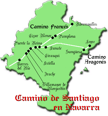 Mapa del Camino de Santiago en Navarra