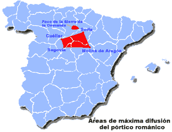 Mapa de la distribuci&oacute;n de los p&oacute;rticos rom&aacute;nicos en Espa&ntilde;a