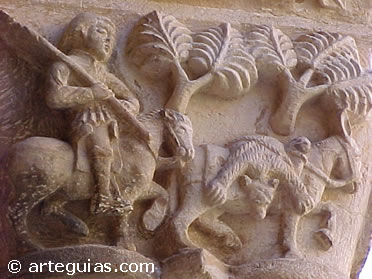 Sociedad Medieval. Capitel con escena de la caza de un oso