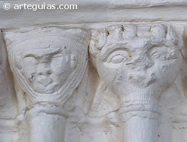 Mascarones en los capiteles de la iglesia de Beluntza, Comarca de Cant&aacute;brica Alavesa