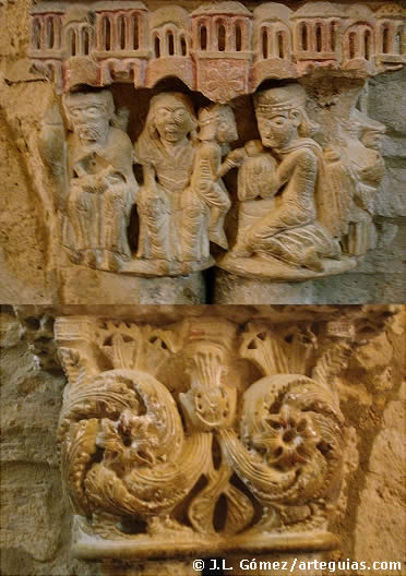 Capiteles interiores, donde destaca el de la Epifan&iacute;a. Santa Mar&iacute;a de Piasca. La Li&eacute;bana