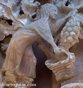 Vendimia. Capitel de la iglesia de Uju&eacute;, Navarra