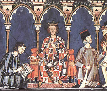 Alfonso X en una ilustraci&oacute;n de las Cantigas de Santa Mar&iacute;a