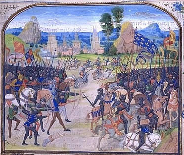 Miniatura ilustrada de la Batalla de Poitiers, en la Guerra de los Cien A&ntilde;os