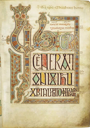 Folio de inicio del Evangelio de Mateo (Evnagelios de Lindisfarne)
