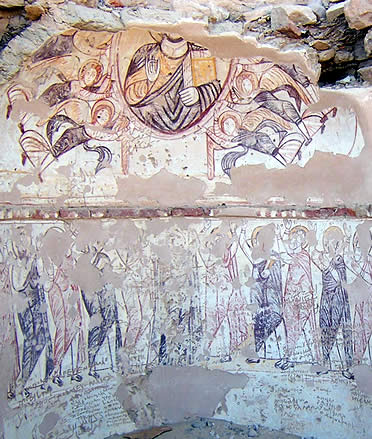 Pinturas en el &aacute;bside de la iglesia del monasterio de Qubbat al-Hawa, Aswan
