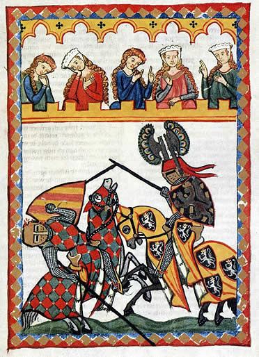 Miniatura del  Codex Manesse (Siglo XIV) con una escena de Torneo Medieval