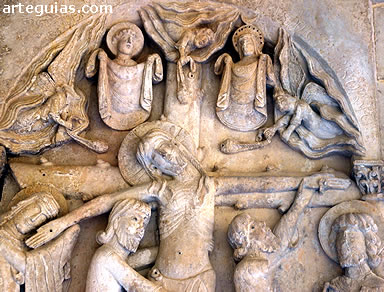 Detalle del Descenso de Cristo de la cruz. Claustro de Silos