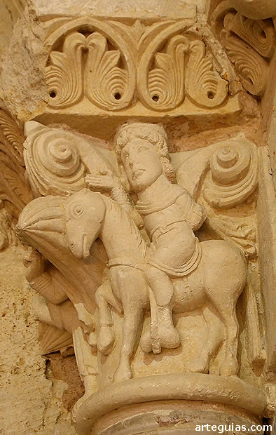 Capitel que muestra a Balaam montado sobre la asna