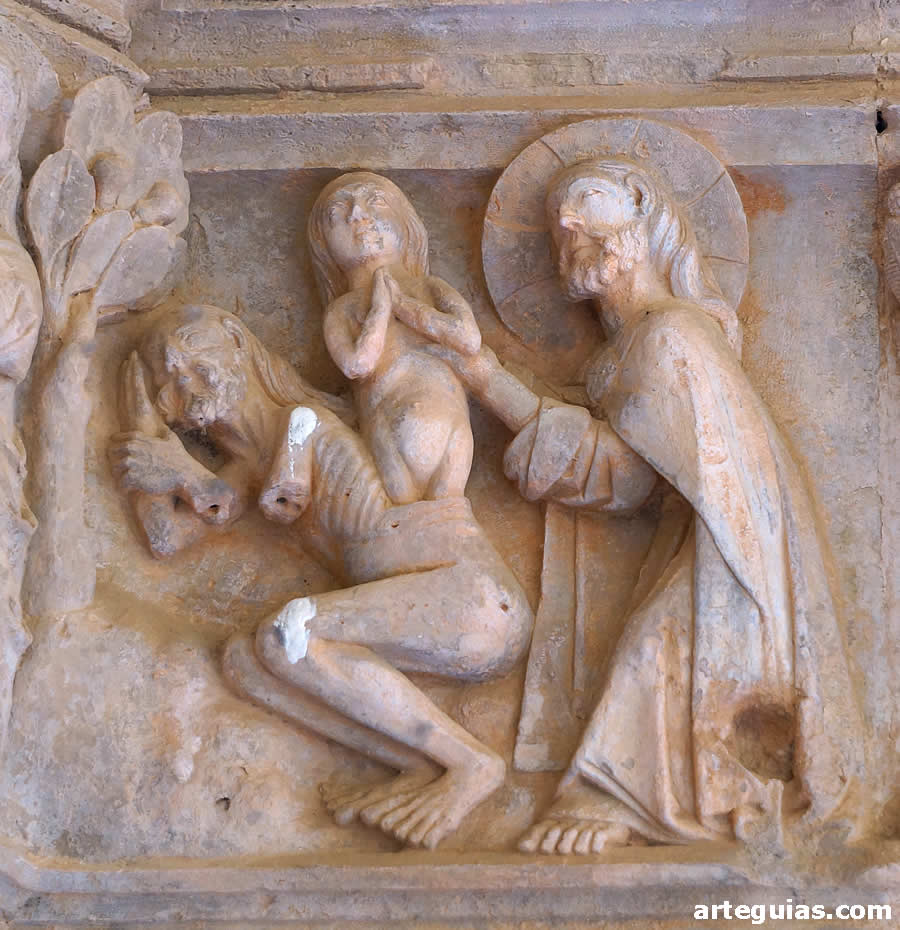 Pasaje del Génesis esculpido en uno el claustro de Saintes Creus