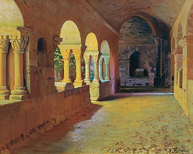 Cuadro de Santiago Rusi&ntilde;ol que representa una de las esquinas del claustro