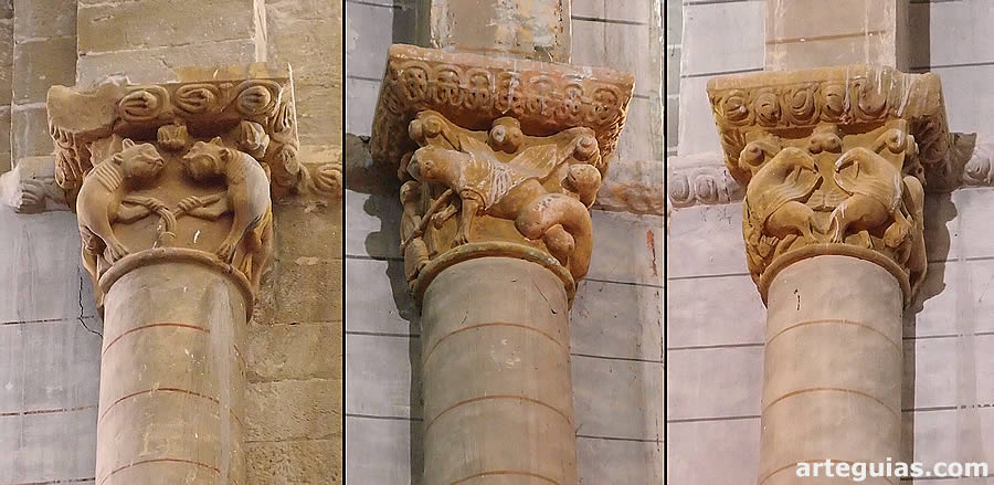 La mayor parte de los capiteles de la iglesia alta de Murillo de Gállego inciden en el bestiario