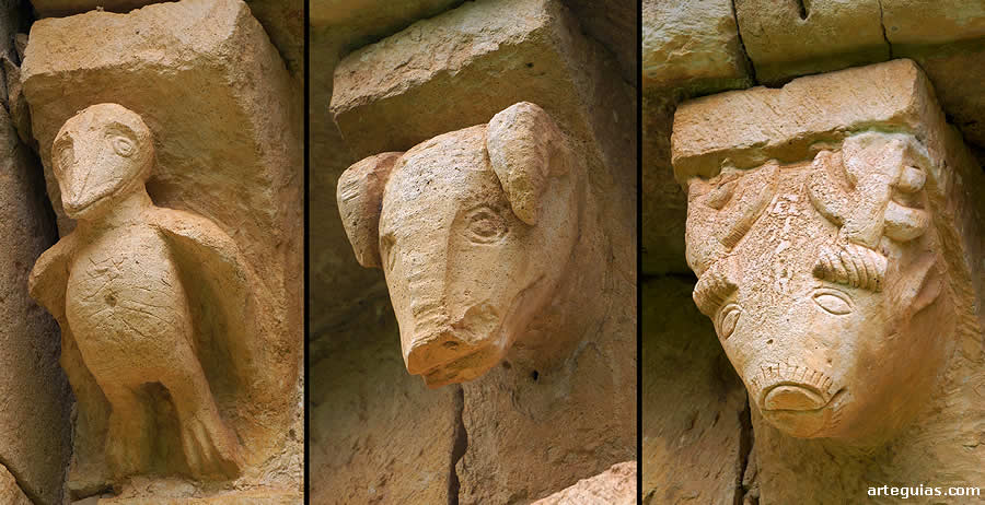 Diferentes canecillos zoomorfos de la iglesia de San Miguel de Cornezuelo