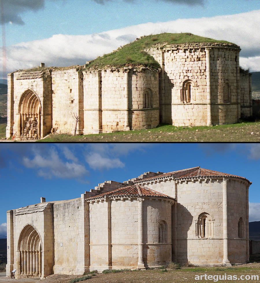 Comparativa de la iglesia de Uceda antes y después de la restauración