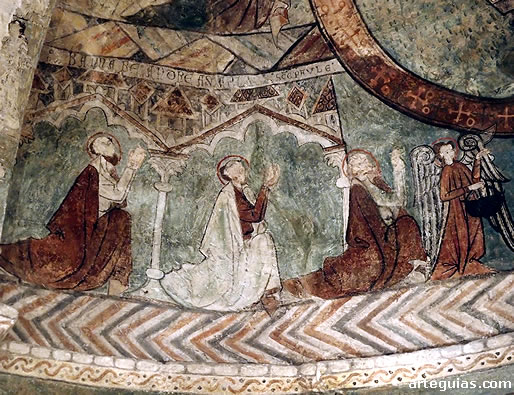 Detalle de los santo y ángeles que adoran a la Trinidad