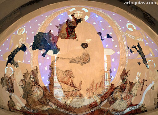 Mapping con la recreación de las pinturas murales del ábside