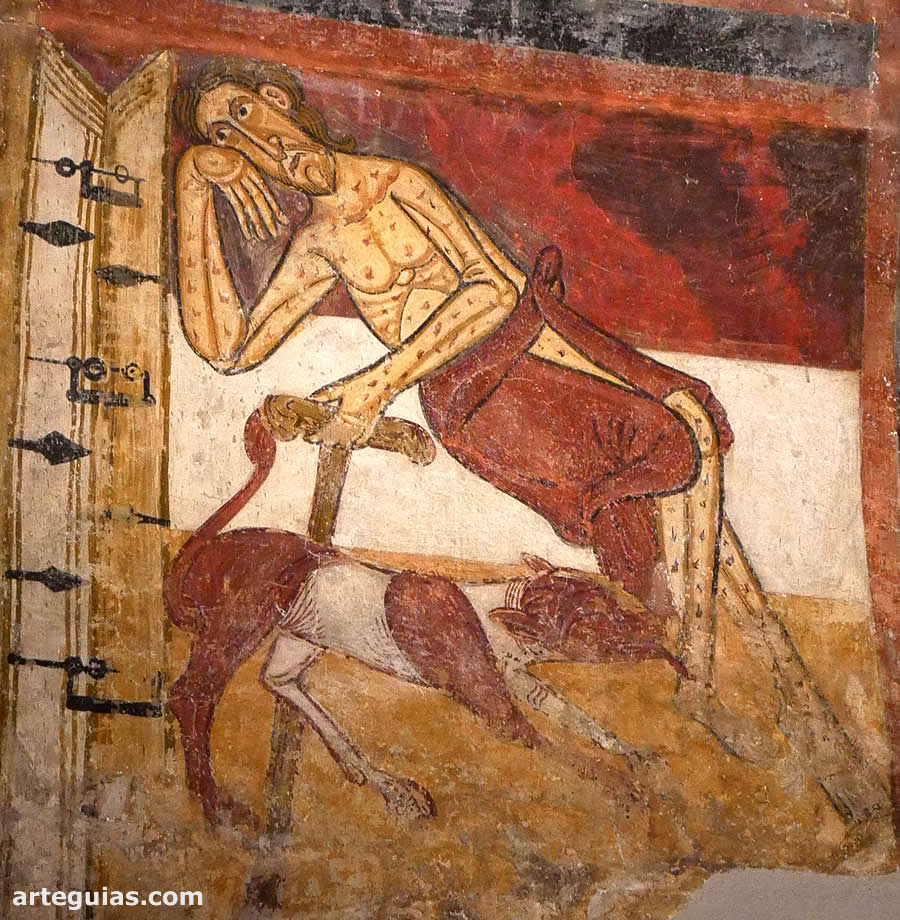 Fresco de Sant Climent de Taüll que representa al pobre Lázaro, el de la parábola de Jesús
