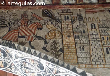Pinturas murales g&oacute;ticas del castillos de Alca&ntilde;iz, Teruel, que representan la toma de Valencia