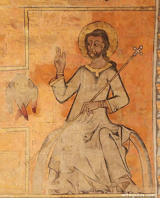 Cristo bendice en una de las pinturas francogóticas de la Capilla de San Miguel